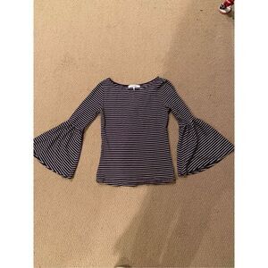 Frame Boatneck Bell Sleeve Striped Top Dark Navy Blue White Size XS